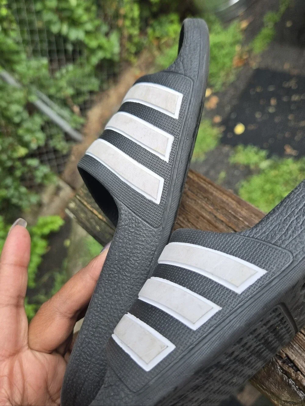 Adidas Kids Black Slide Sandals with White Stripes